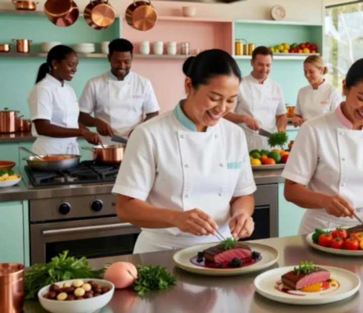 The Golden River Fold chefs team plating modern Australian dishes in the open kitchen