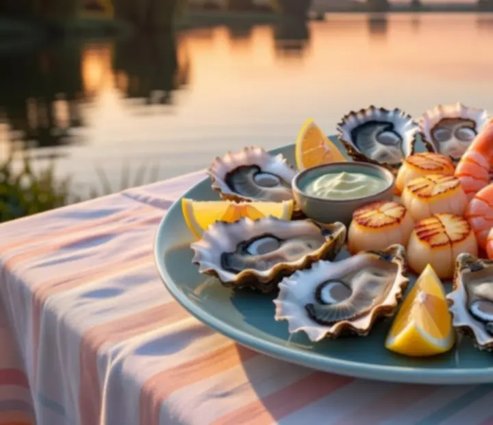 Vibrant Australian seafood platter with prawns and fresh market fish
