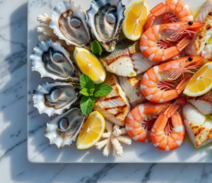 Premium seafood platter with oysters, prawns and accompaniments